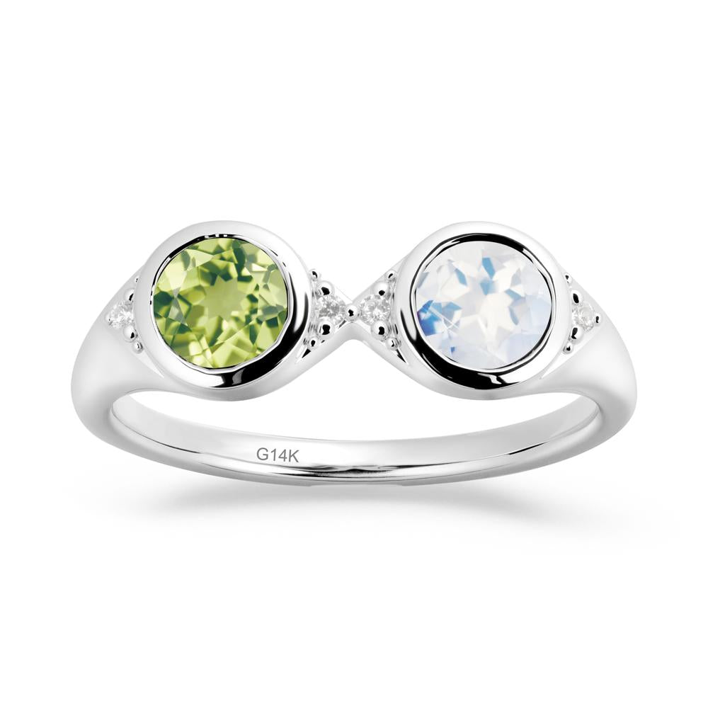 Round Moonstone and Peridot Toi Et Moi Ring - LUO Jewelry #metal_14k white gold