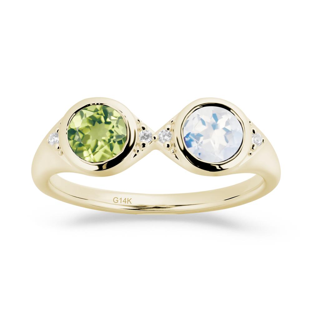 Round Moonstone and Peridot Toi Et Moi Ring - LUO Jewelry #metal_14k yellow gold