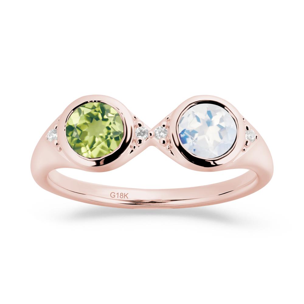 Round Moonstone and Peridot Toi Et Moi Ring - LUO Jewelry #metal_18k rose gold
