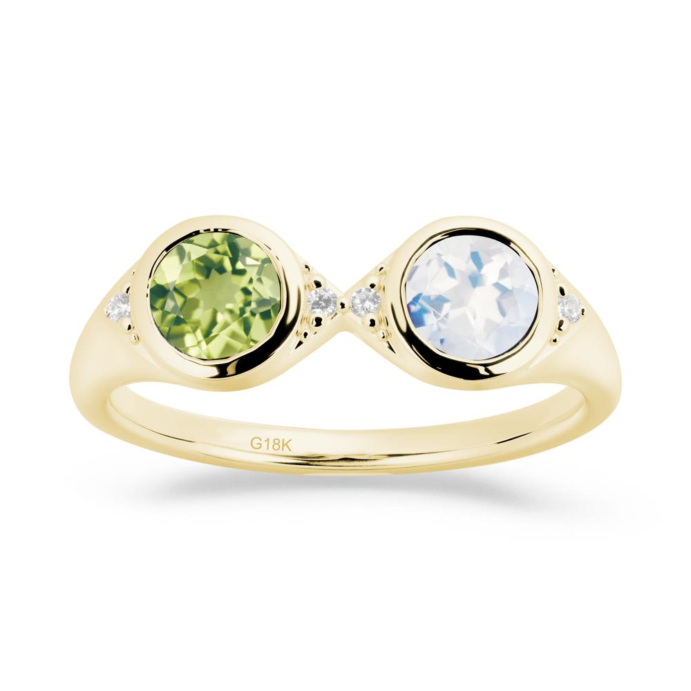 Round Moonstone and Peridot Toi Et Moi Ring - LUO Jewelry #metal_18k yellow gold