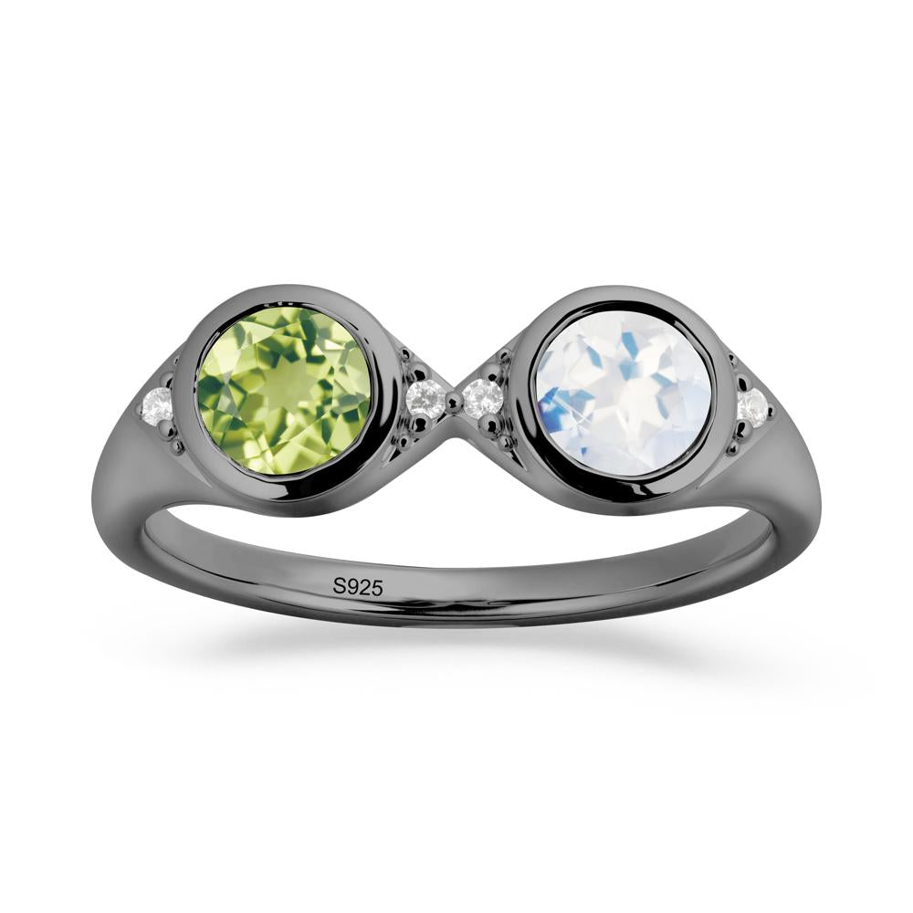 Round Moonstone and Peridot Toi Et Moi Ring - LUO Jewelry #metal_black finish sterling silver