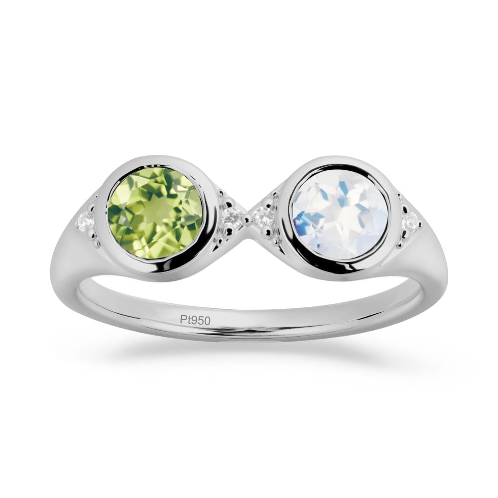 Round Moonstone and Peridot Toi Et Moi Ring - LUO Jewelry #metal_platinum