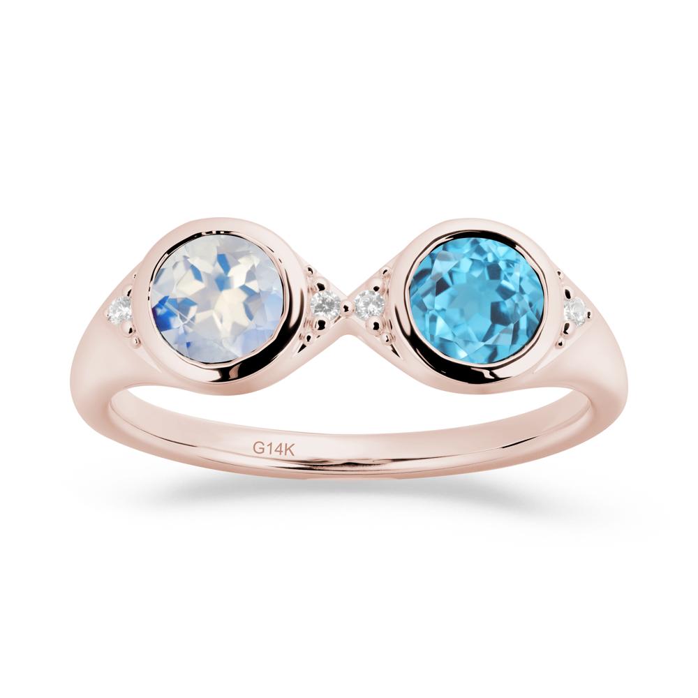 Bezel Moonstone and Swiss Blue Topaz Two Stone Ring - LUO Jewelry #metal_14k rose gold