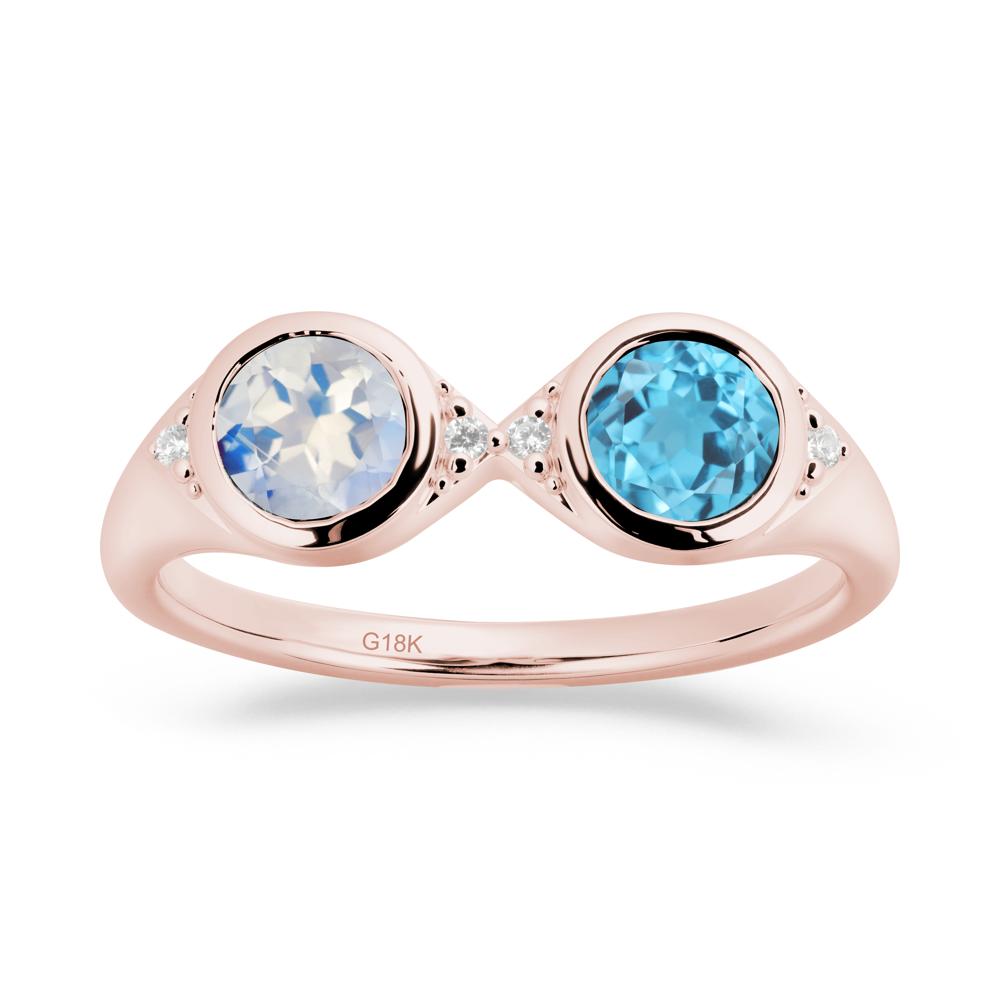 Bezel Moonstone and Swiss Blue Topaz Two Stone Ring - LUO Jewelry #metal_18k rose gold