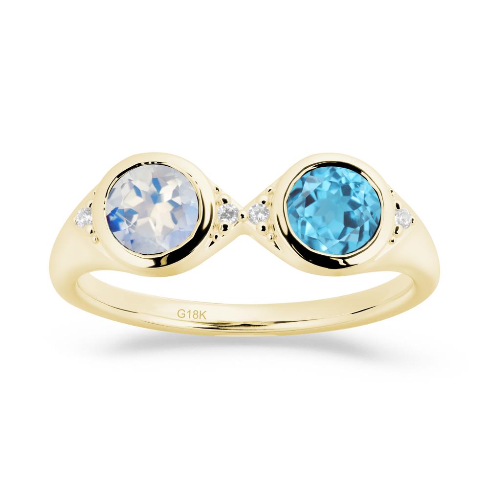 Bezel Moonstone and Swiss Blue Topaz Two Stone Ring - LUO Jewelry #metal_18k yellow gold