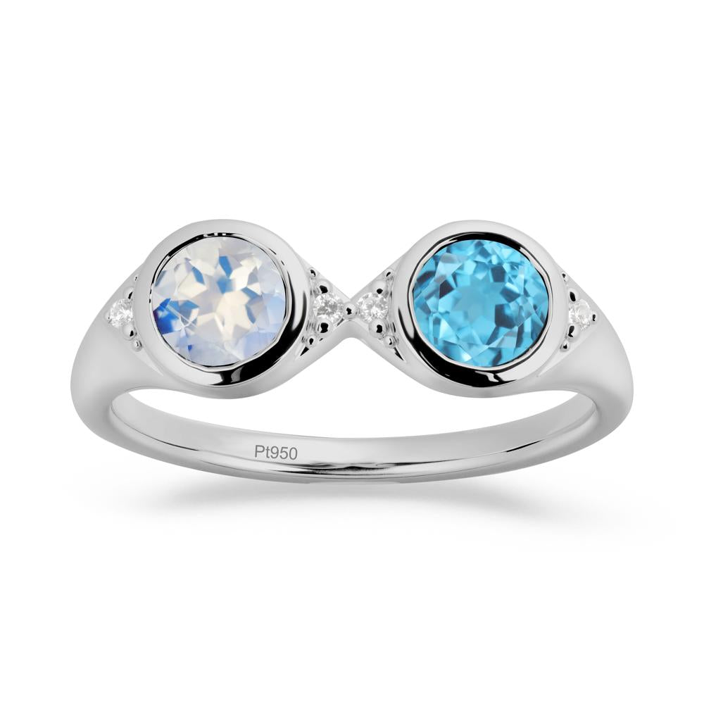 Bezel Moonstone and Swiss Blue Topaz Two Stone Ring - LUO Jewelry #metal_platinum