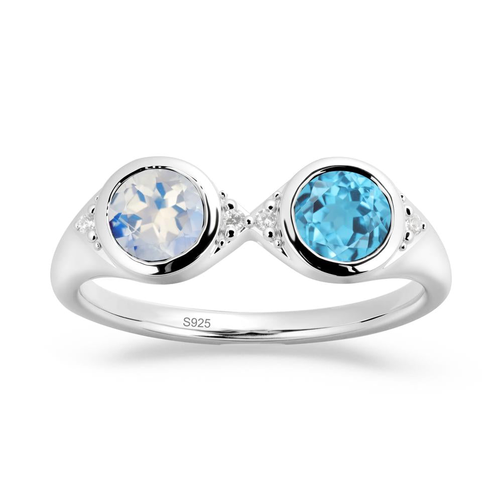 Bezel Moonstone and Swiss Blue Topaz Two Stone Ring - LUO Jewelry #metal_sterling silver