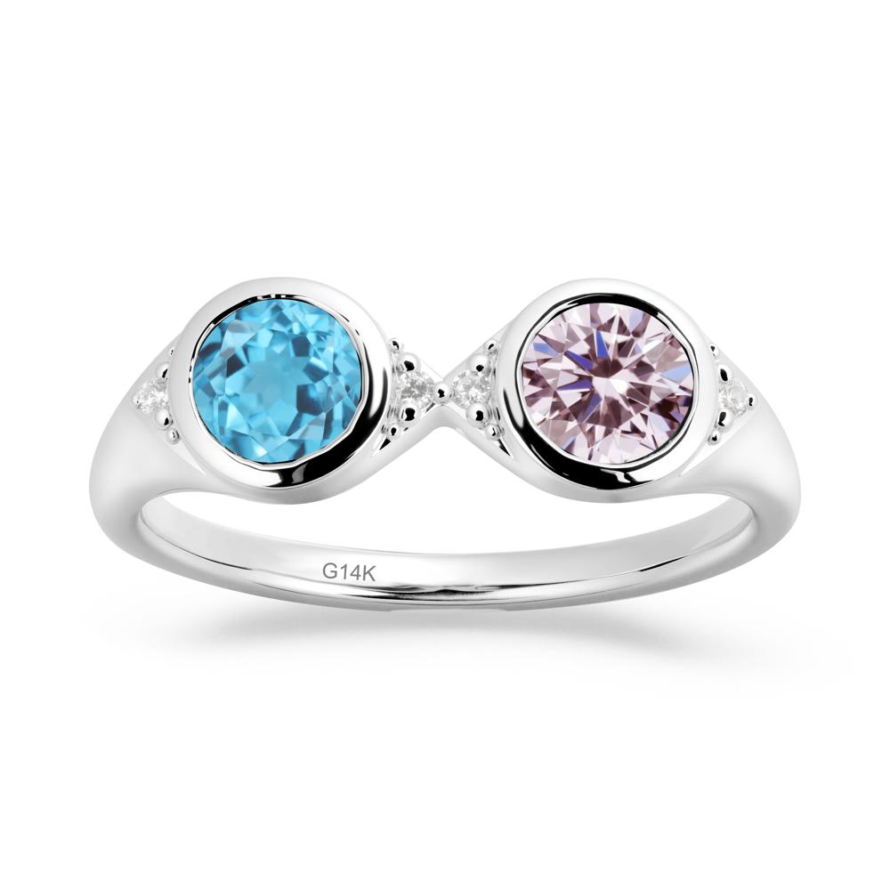Bezel Pink Cubic Zirconia and Swiss Blue Topaz Two Stone Ring - LUO Jewelry #metal_14k white gold