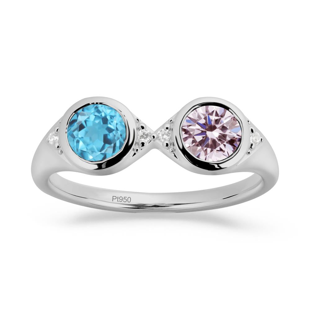 Bezel Pink Cubic Zirconia and Swiss Blue Topaz Two Stone Ring - LUO Jewelry #metal_platinum