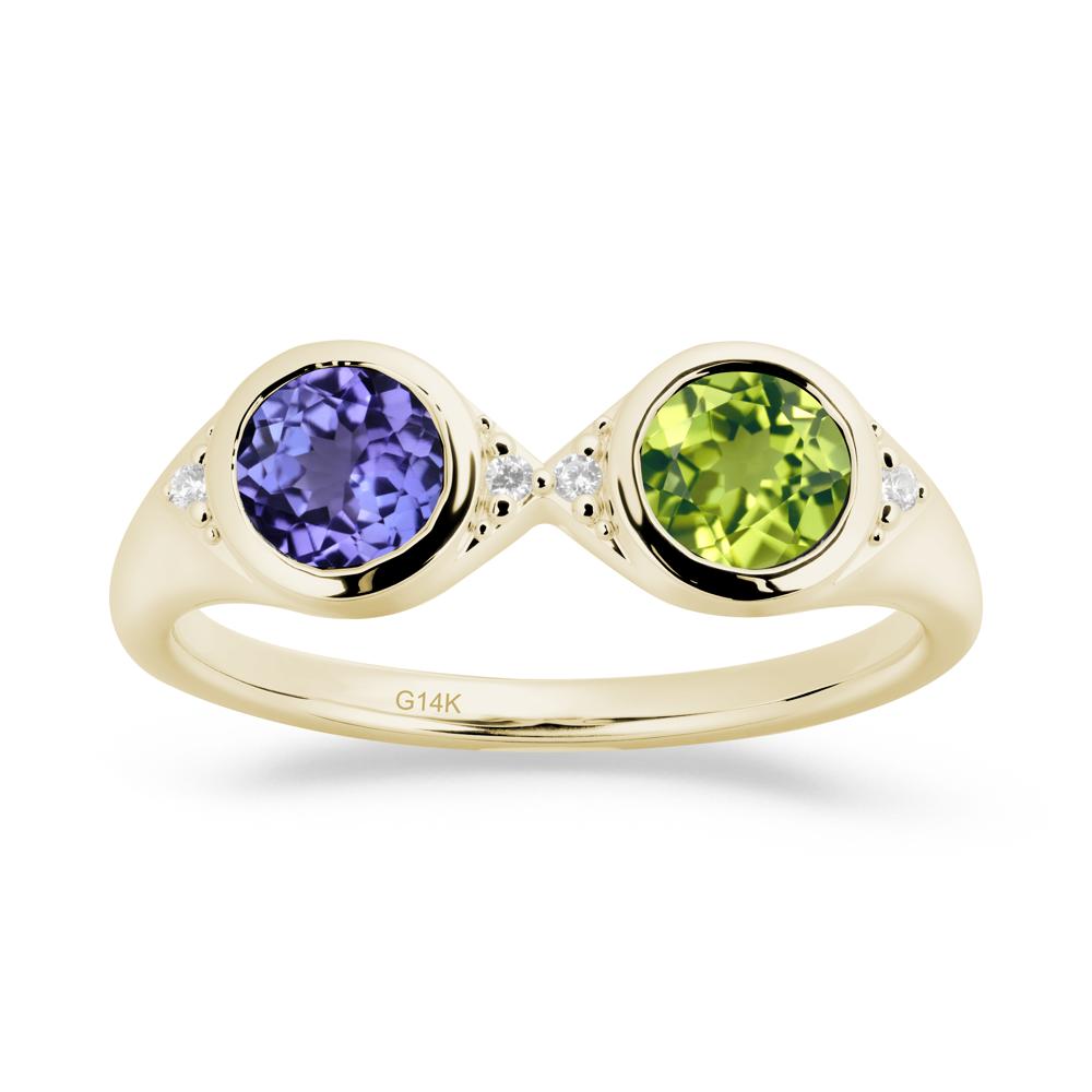 Round Peridot and Tanzanite Toi Et Moi Ring - LUO Jewelry #metal_14k yellow gold