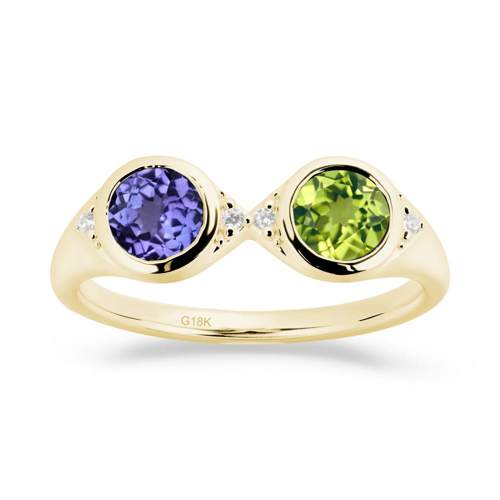 Round Peridot and Tanzanite Toi Et Moi Ring - LUO Jewelry #metal_18k yellow gold