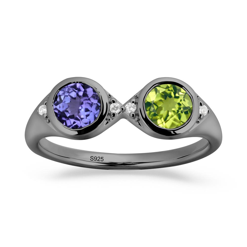 Round Peridot and Tanzanite Toi Et Moi Ring - LUO Jewelry #metal_black finish sterling silver