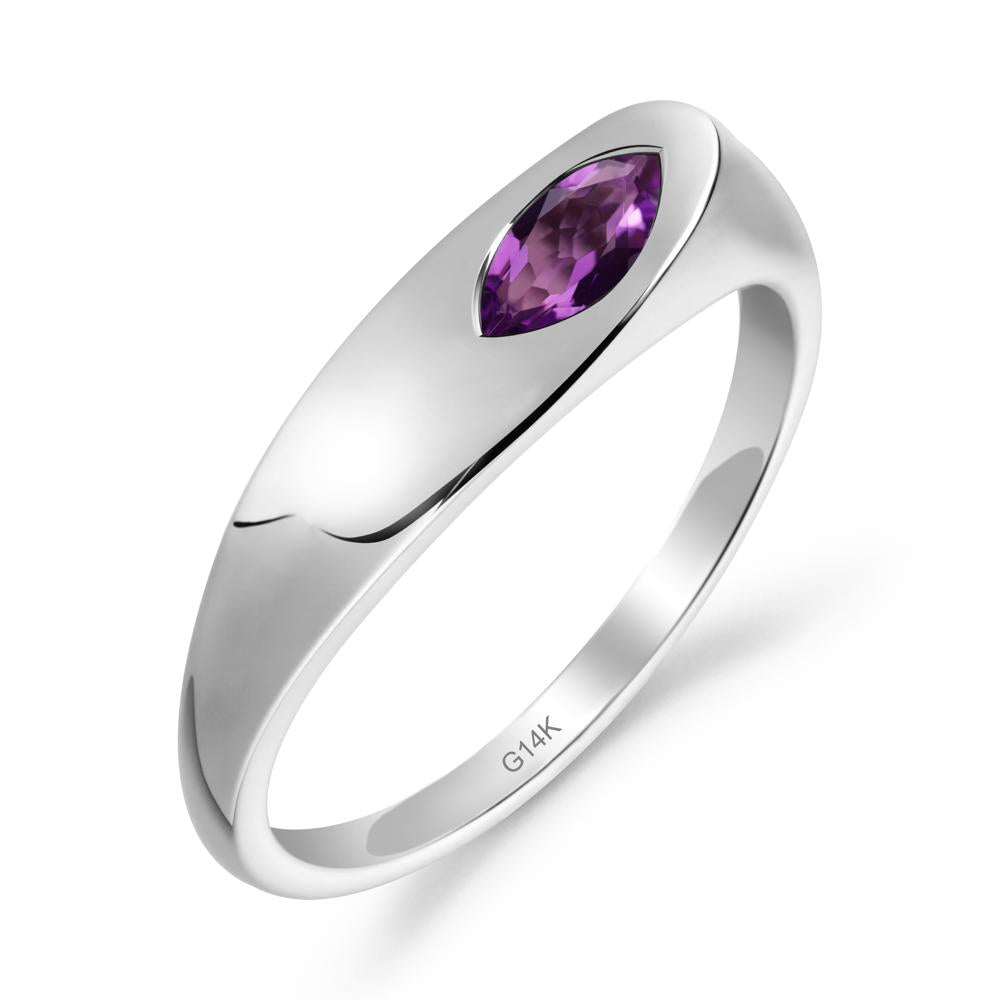 Simple Marquise Amethyst Solitaire Ring - LUO Jewelry #metal_14k white gold
