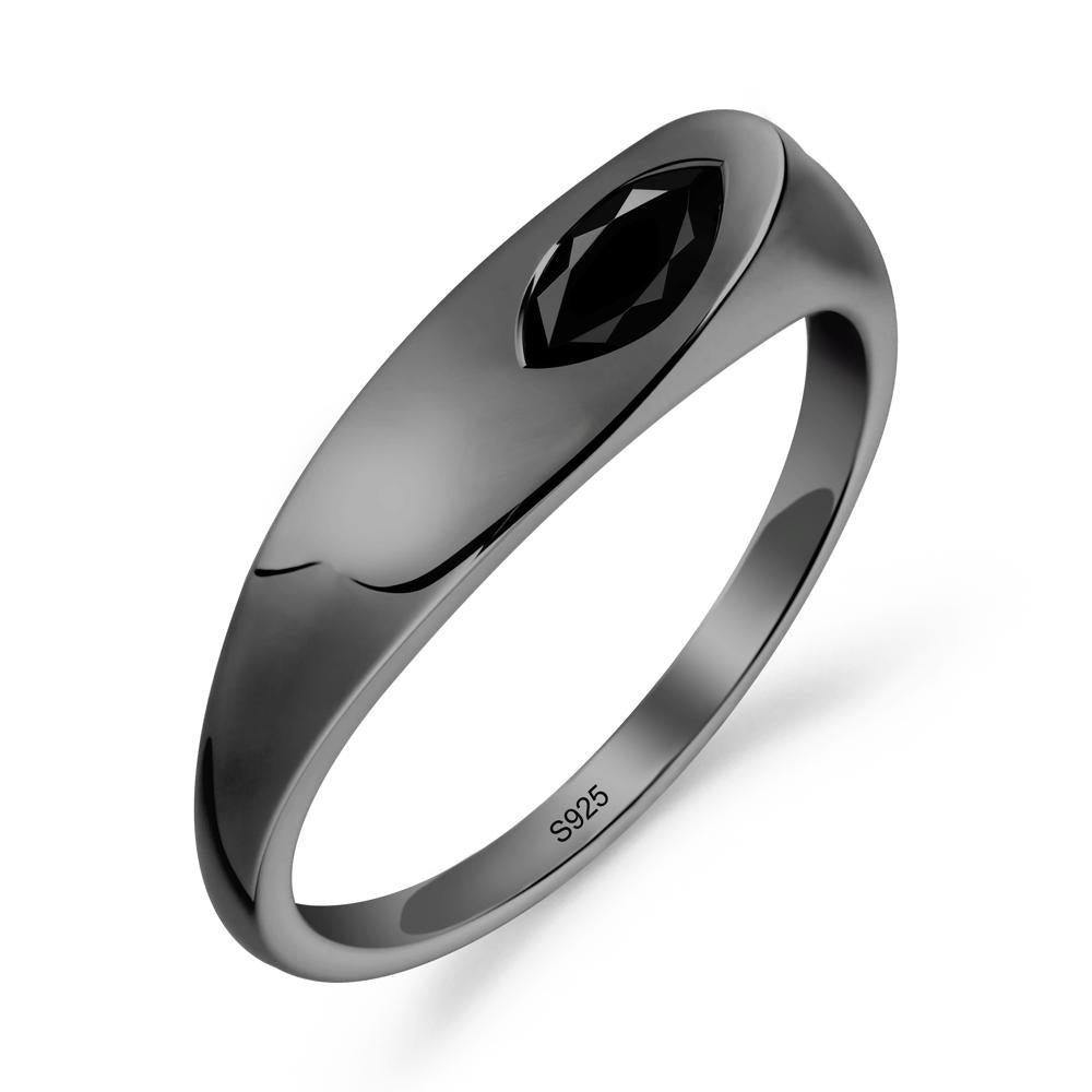 Simple Marquise Black Spinel Solitaire Ring - LUO Jewelry #metal_black finish sterling silver