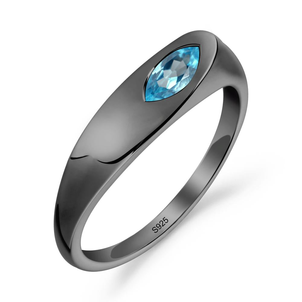 Simple Marquise Swiss Blue Topaz Ring - LUO Jewelry #metal_black finish sterling silver