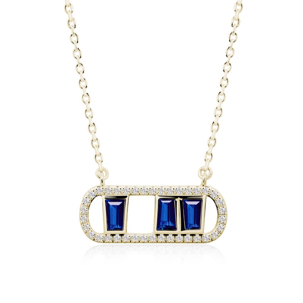 Geometric Sapphire Halo Necklace - LUO Jewelry #metal_14k yellow gold