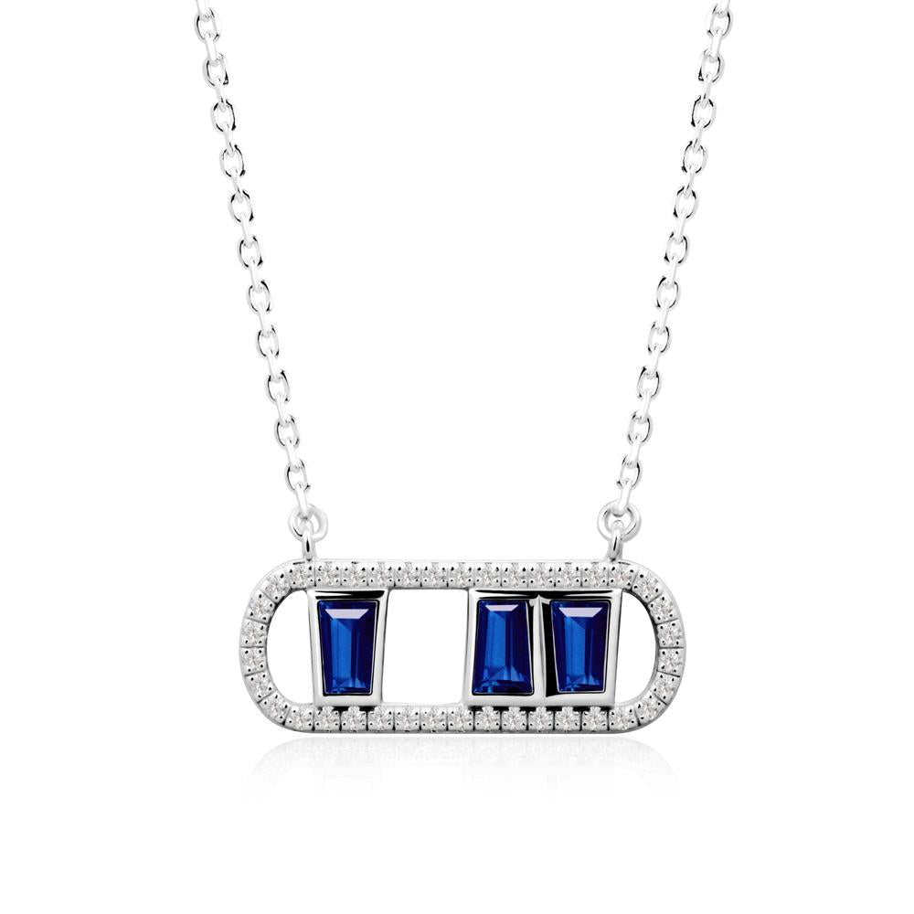 Geometric Sapphire Halo Necklace - LUO Jewelry #metal_18k white gold