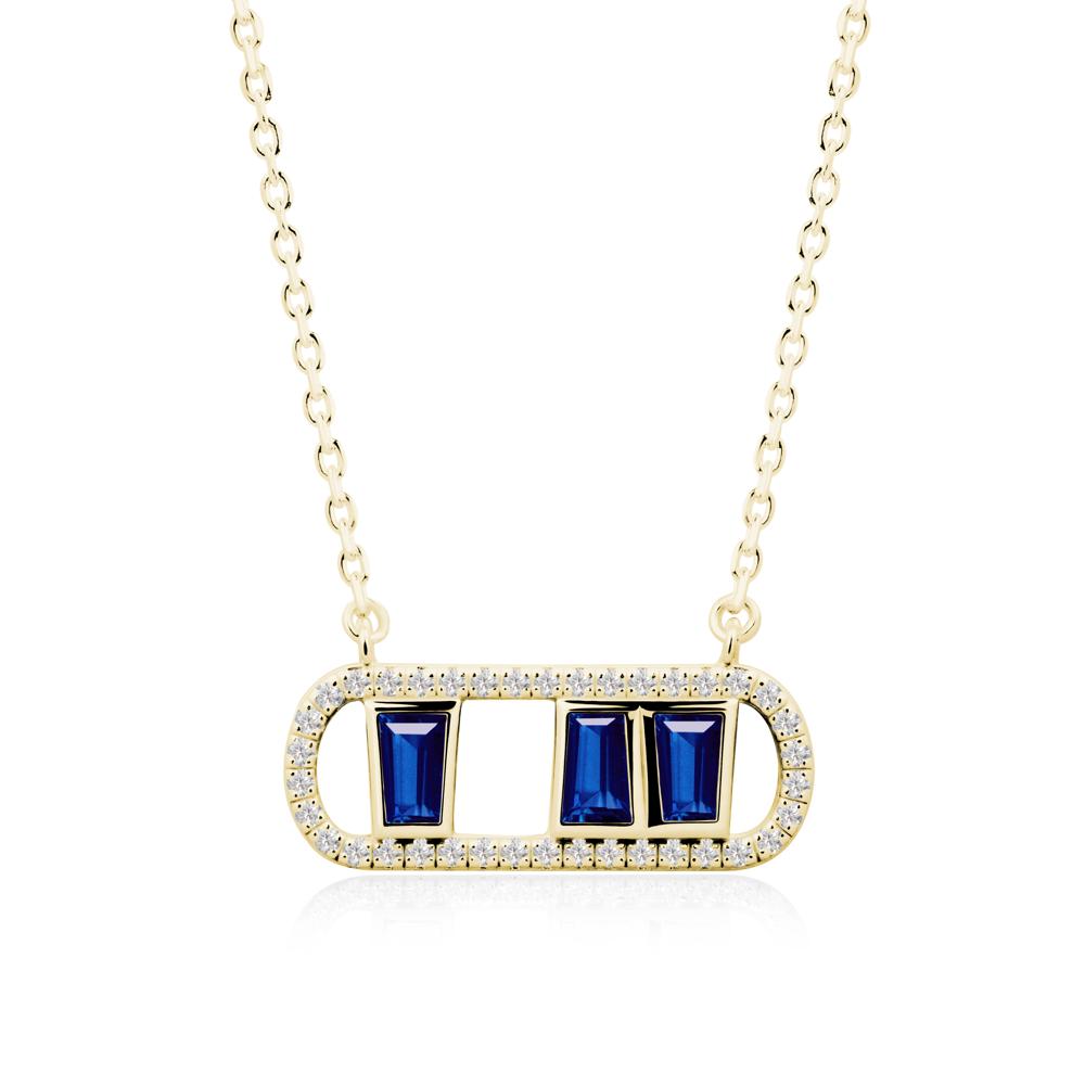 Geometric Sapphire Halo Necklace - LUO Jewelry #metal_18k yellow gold