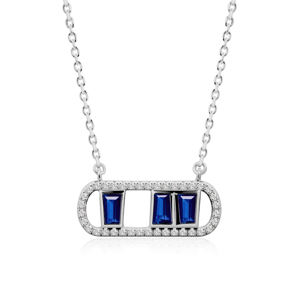 Geometric Sapphire Halo Necklace - LUO Jewelry #metal_platinum