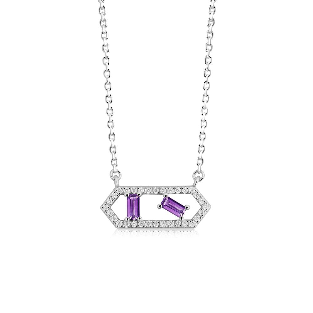 Baguette Amethyst Hexagon Necklace - LUO Jewelry #metal_14k white gold