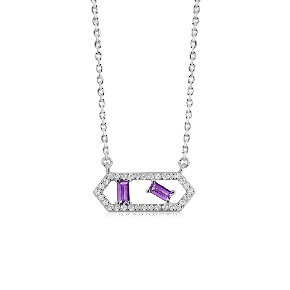 Baguette Amethyst Hexagon Necklace - LUO Jewelry #metal_platinum