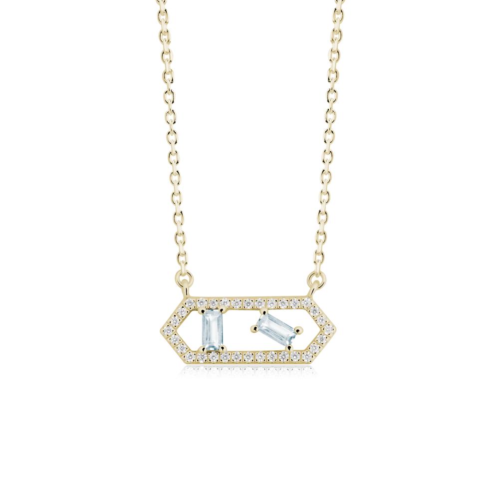 Baguette Aquamarine Pendant with Hexagon Halo - LUO Jewelry #metal_14k yellow gold