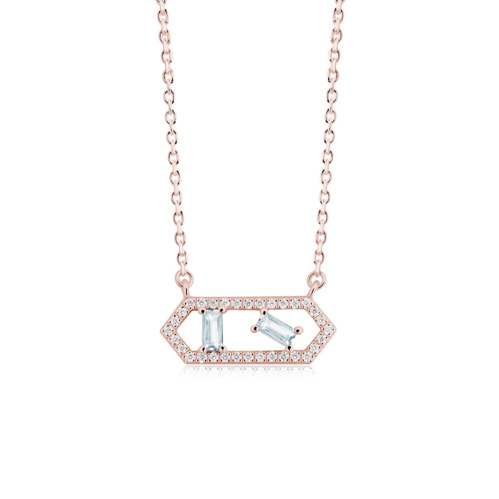 Baguette Aquamarine Pendant with Hexagon Halo - LUO Jewelry #metal_18k rose gold