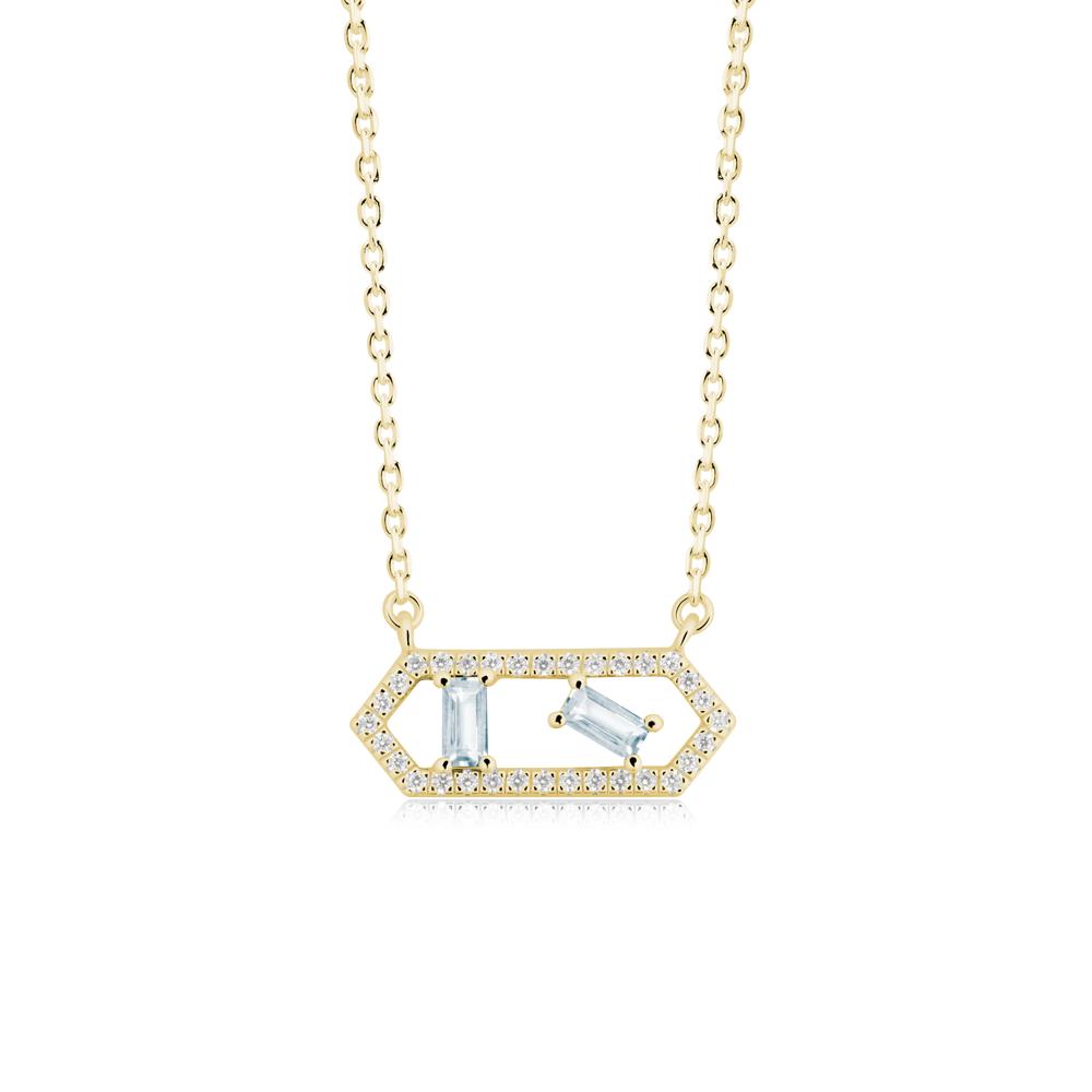 Baguette Aquamarine Pendant with Hexagon Halo - LUO Jewelry #metal_18k yellow gold