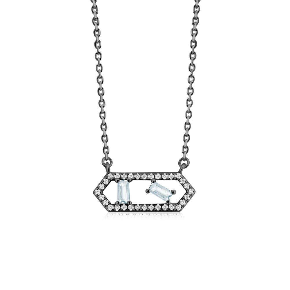 Baguette Aquamarine Pendant with Hexagon Halo - LUO Jewelry #metal_black finish sterling silver
