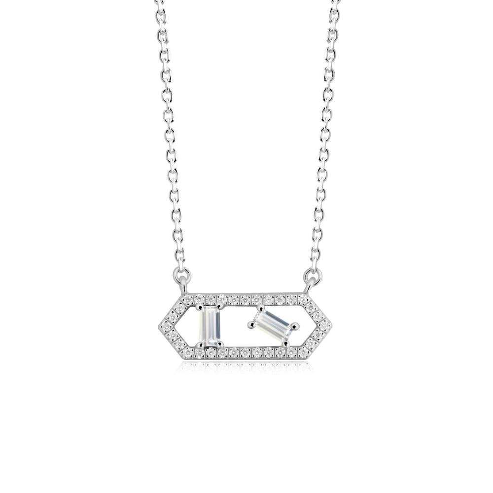 Baguette Cubic Zirconia Pendant with Hexagon Halo - LUO Jewelry #metal_14k white gold