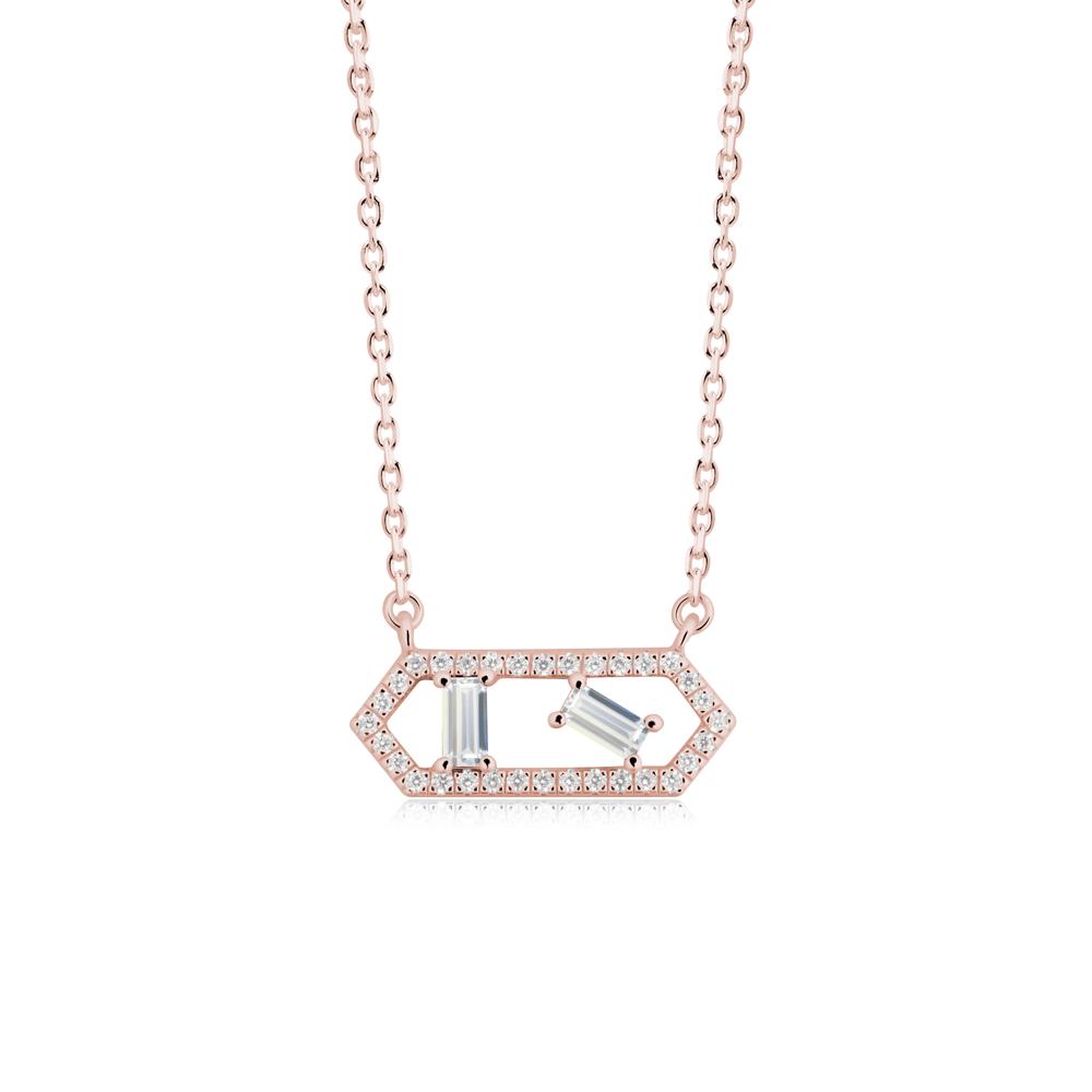 Baguette Cubic Zirconia Pendant with Hexagon Halo - LUO Jewelry #metal_18k rose gold