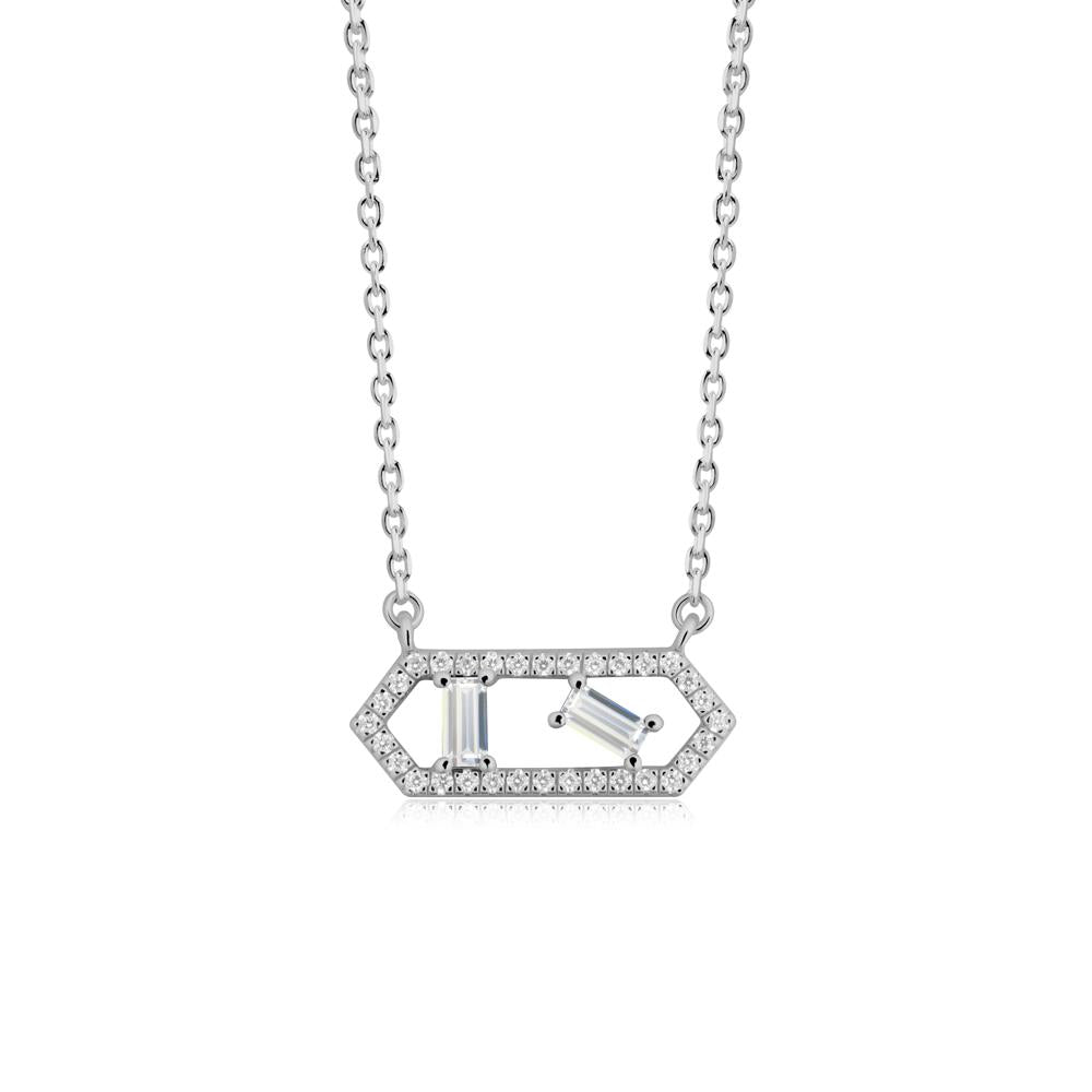 Baguette Cubic Zirconia Pendant with Hexagon Halo - LUO Jewelry #metal_platinum