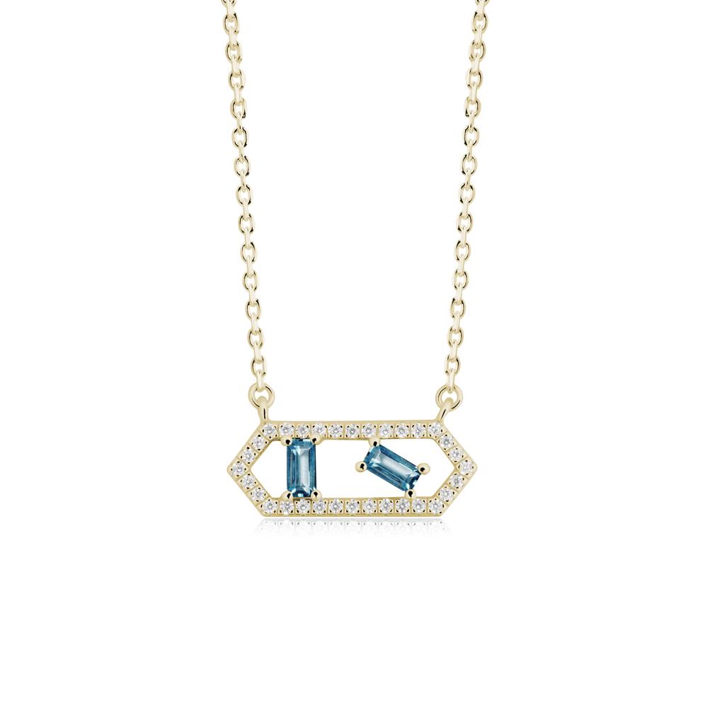 Baguette London Blue Topaz Pendant with Hexagon Halo - LUO Jewelry #metal_14k yellow gold