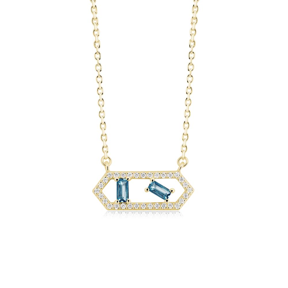 Baguette London Blue Topaz Pendant with Hexagon Halo - LUO Jewelry #metal_18k yellow gold