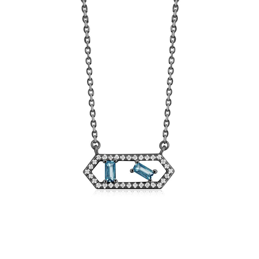 Baguette London Blue Topaz Pendant with Hexagon Halo - LUO Jewelry #metal_black finish sterling silver