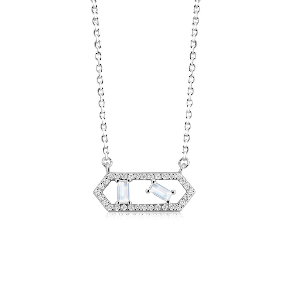 Baguette Moonstone Hexagon Necklace - LUO Jewelry #metal_14k white gold