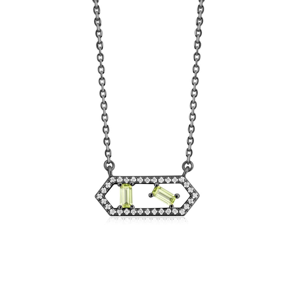 Baguette Peridot Hexagon Necklace - LUO Jewelry #metal_black finish sterling silver