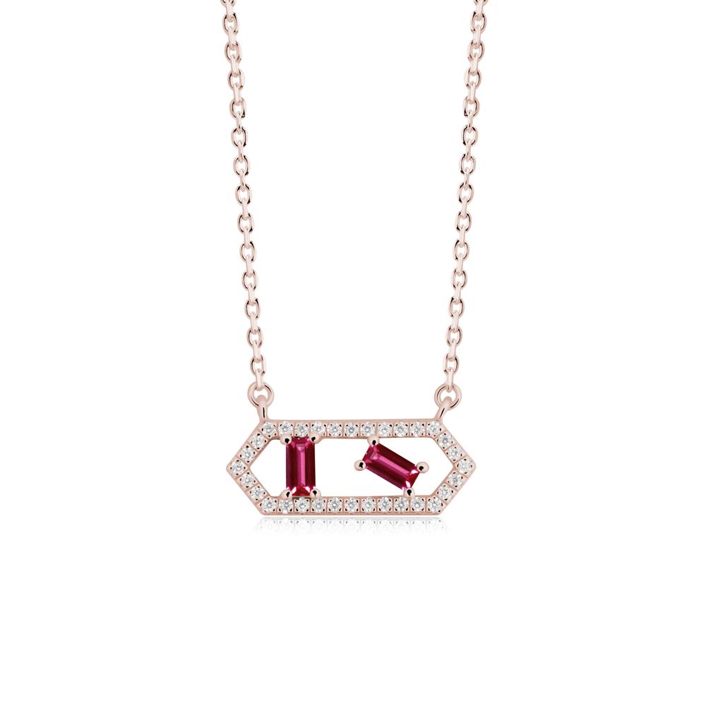Baguette Ruby Pendant with Hexagon Halo - LUO Jewelry #metal_14k rose gold