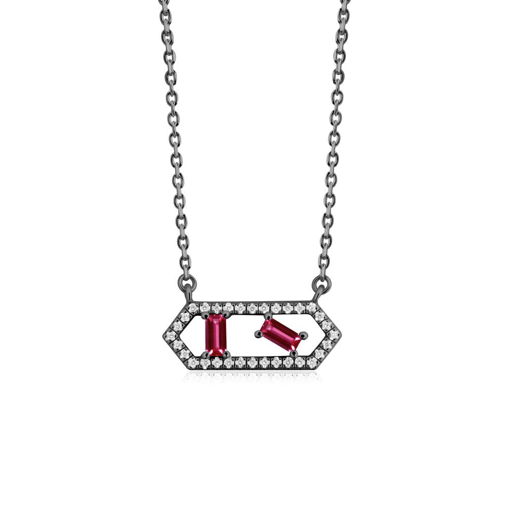 Baguette Ruby Pendant with Hexagon Halo - LUO Jewelry #metal_black finish sterling silver