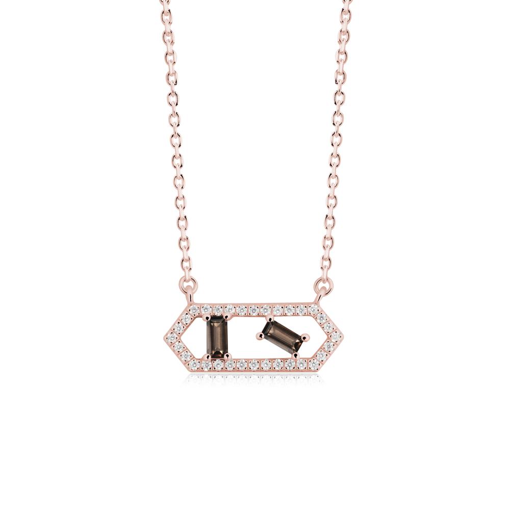 Baguette Smoky Quartz Pendant with Hexagon Halo - LUO Jewelry #metal_18k rose gold