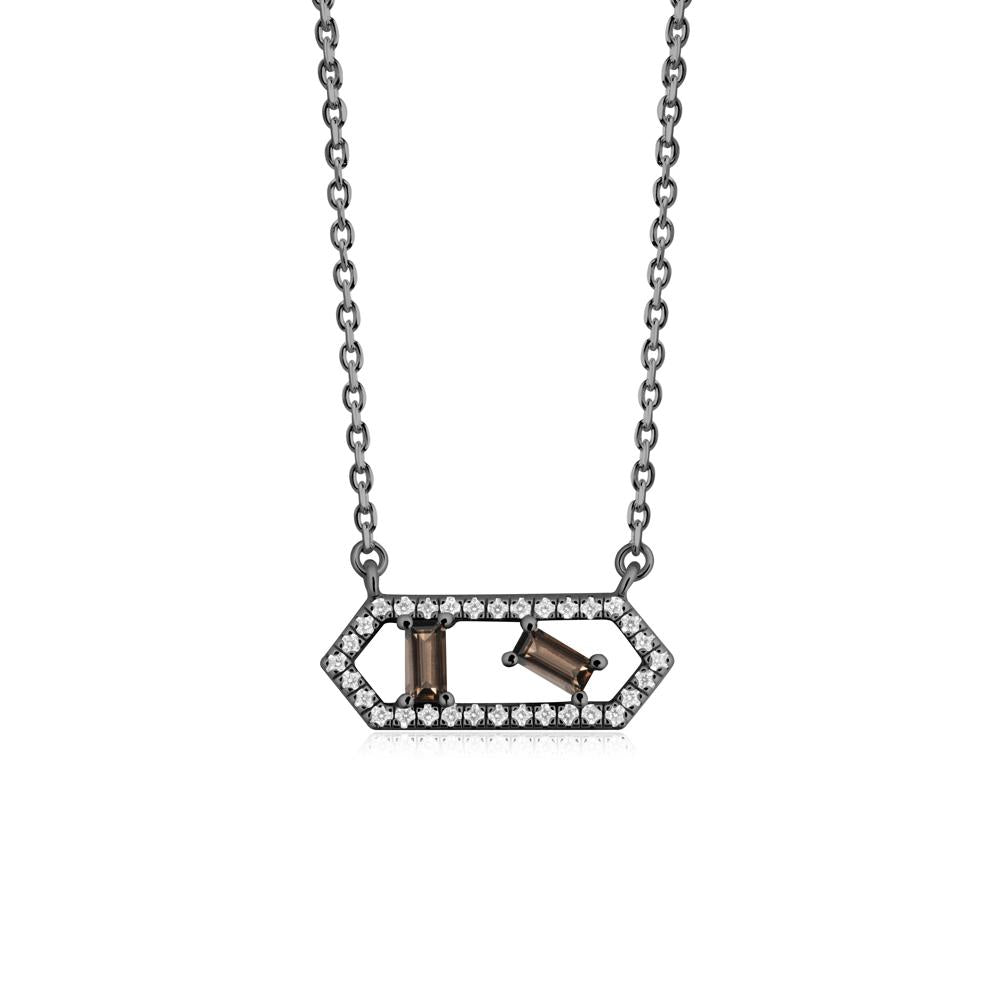 Baguette Smoky Quartz Pendant with Hexagon Halo - LUO Jewelry #metal_black finish sterling silver