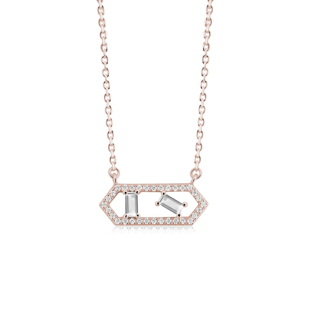 Baguette White Topaz Hexagon Necklace - LUO Jewelry #metal_14k rose gold