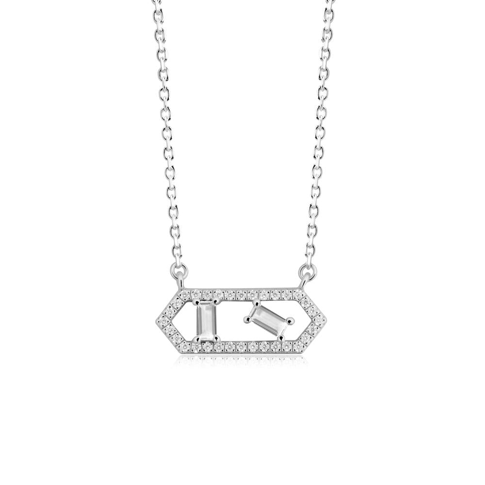 Baguette White Topaz Hexagon Necklace - LUO Jewelry #metal_14k white gold