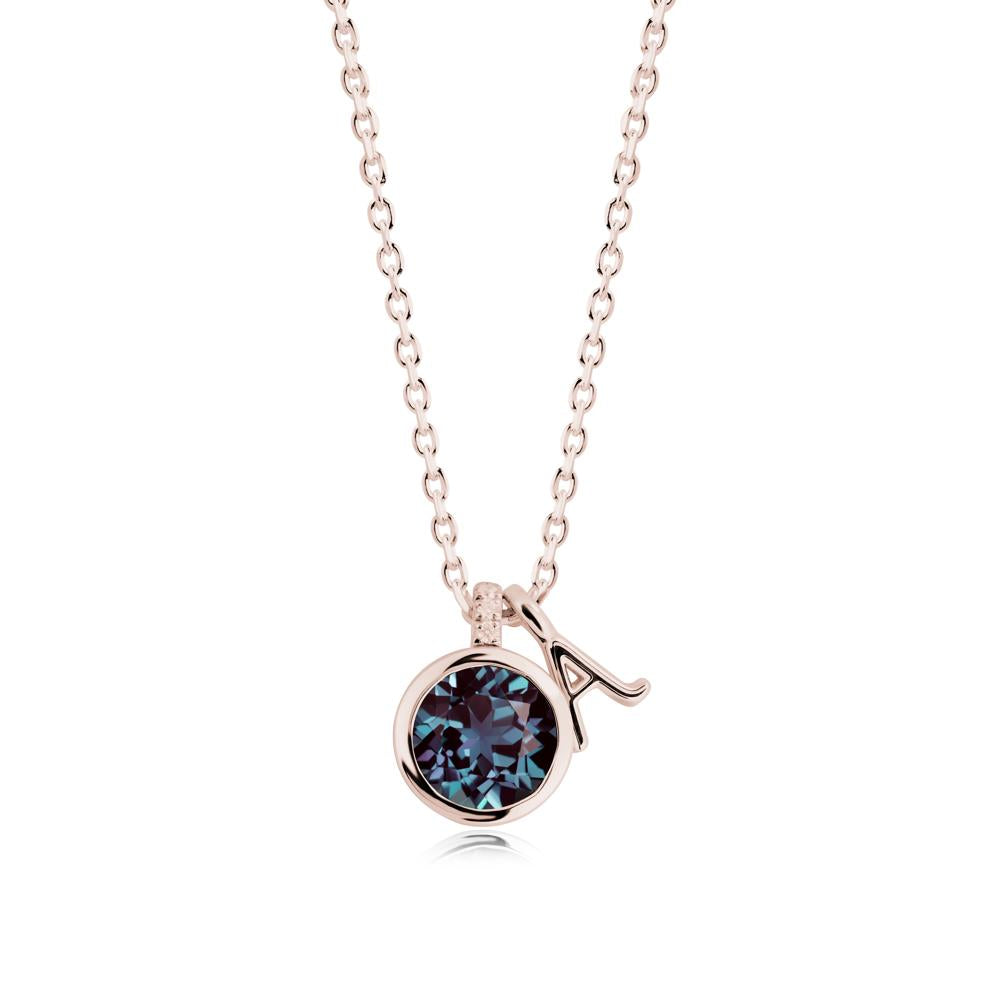 Custom Letter Necklace with Round Alexandrite - LUO Jewelry #metal_14k rose gold
