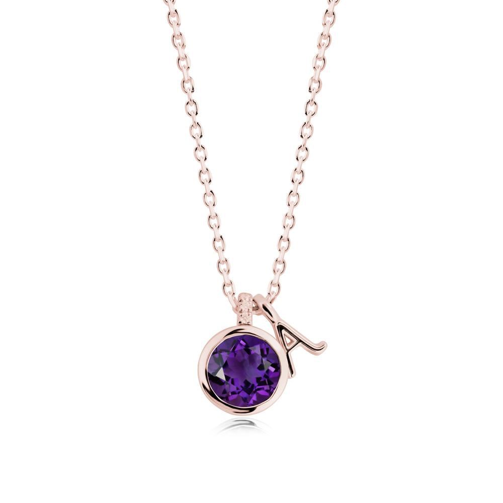 Custom Letter Necklace with Round Amethyst - LUO Jewelry #metal_18k rose gold