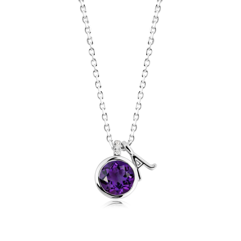 Custom Letter Necklace with Round Amethyst - LUO Jewelry #metal_18k white gold