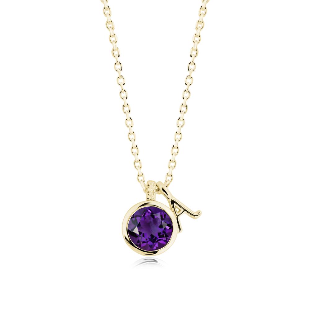 Custom Letter Necklace with Round Amethyst - LUO Jewelry #metal_18k yellow gold