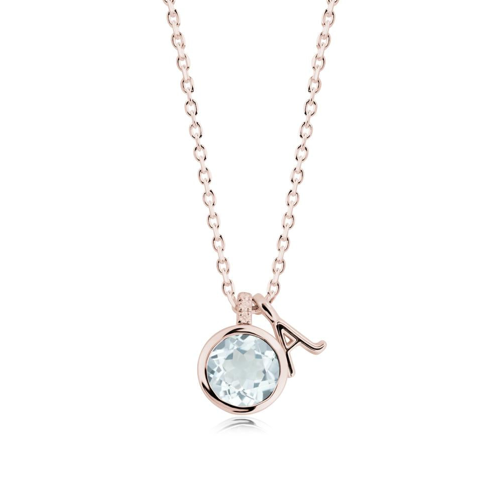 Custom Letter Necklace with Round Aquamarine - LUO Jewelry #metal_14k rose gold