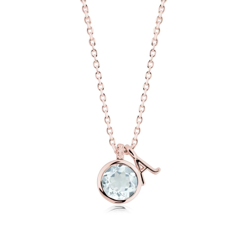 Custom Letter Necklace with Round Aquamarine - LUO Jewelry #metal_18k rose gold
