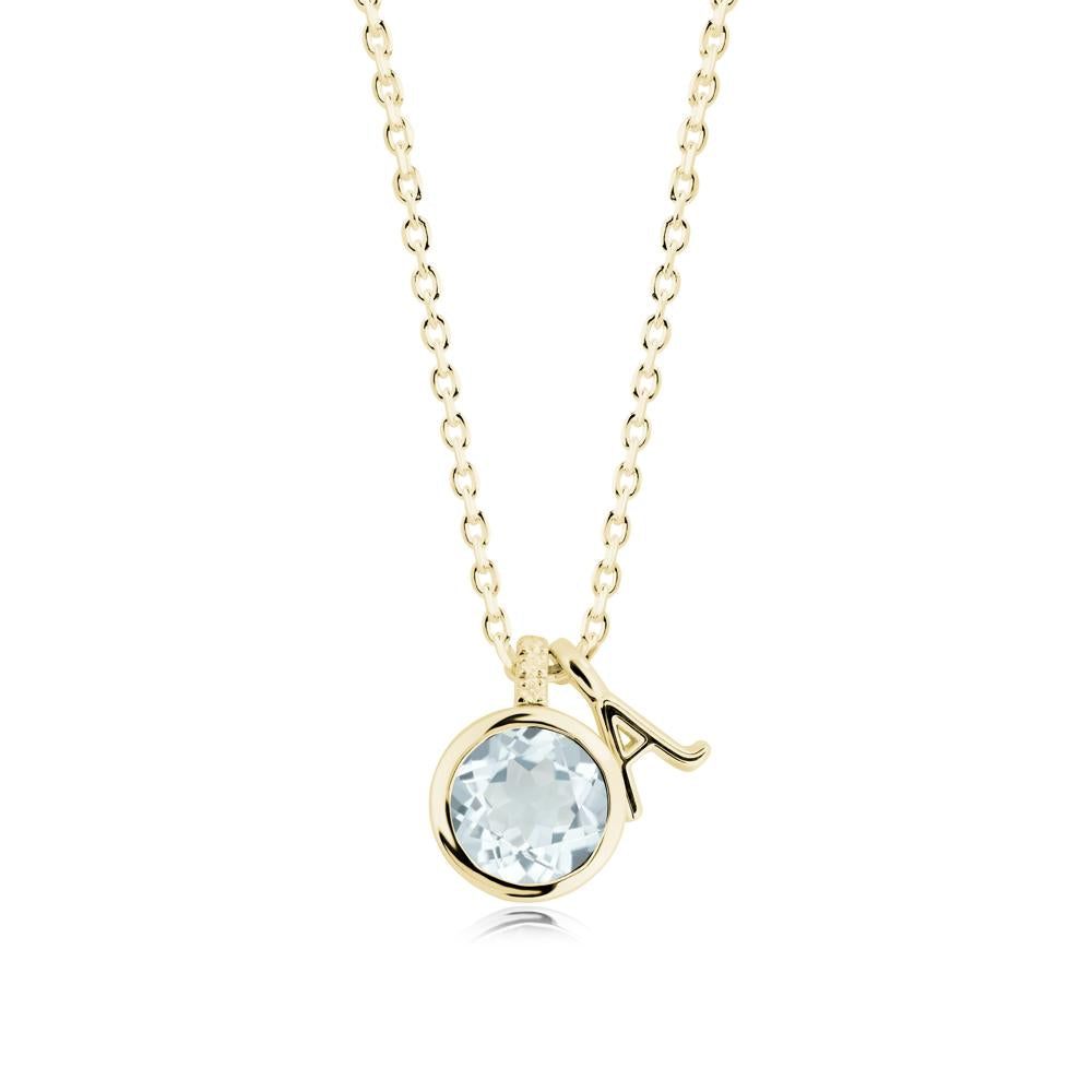 Custom Letter Necklace with Round Aquamarine - LUO Jewelry #metal_18k yellow gold